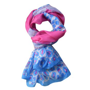 LA MAREY 100% bedruckter Seidenschal, Gr&ouml;&szlig;e 110x178 cm, Blau und Rosa