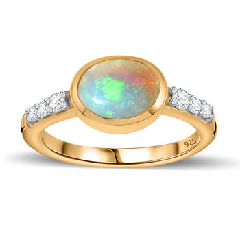 Nat&uuml;rlicher, &auml;thiopischer Welo Opal und Zirkon-Ring, 925 Silber vergoldet - 1,46 ct.