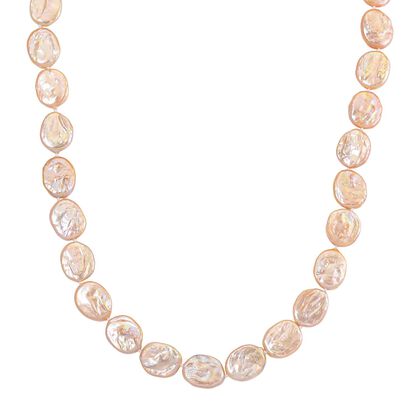 D'Joy Pfirsichfarbene Keshi-Perle Halskette ca. 45 cm mit 5 cm extender, 925 Silber vergoldet