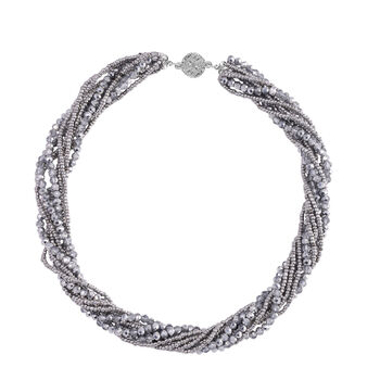 2er Set - Grau Kristall, Wei&szlig;er Kristall Halskette und Ohrringe