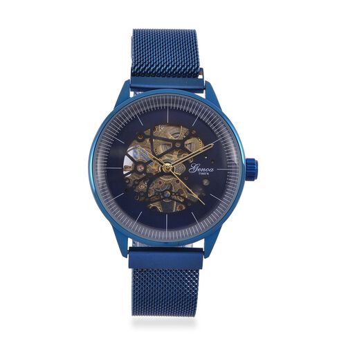 GENOA Automatik Mechanische Uhr mit Blauem Sonnenschein-Hohlzifferblatt und Modernem Minimalistischem Runddesign image number 0