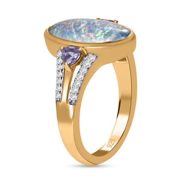 Boulder Opal Triplett und Tansanit Ring 925 Silber Gelbgold Vermeil  ca. 2,47 ct image number 5