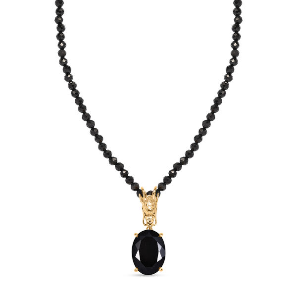 EverTrue AA schwarzer Glasachat Anh&auml;nger mit 50cm schwarze Spinell Kette - 51,37 ct.