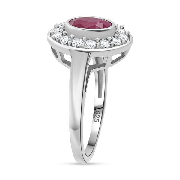 Natürlicher burmesischer Rubin, Weißer Zirkon Ring 925 Silber rhodiniert (Größe 17.00) ca. 1.32 ct image number 4