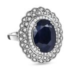 Diffundierter blauer Saphir und weißer Zirkon Ring, 925 Silber platiniert (Größe 17.00) ca. 7.32 ct