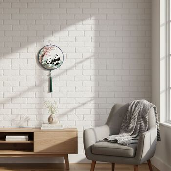 LIVMORE Doppelseitige Stickerei Seidenwanddekoration mit Jadequaste, 20cm, Panda-Muster