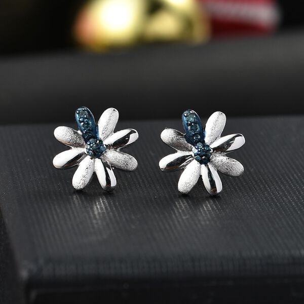 GP Italian Garden Kollektion - Blaue Diamant und Kanchanaburi blaue Saphir Ohrringe, 925 Silber rhodiniert - 0,13 ct. image number 2