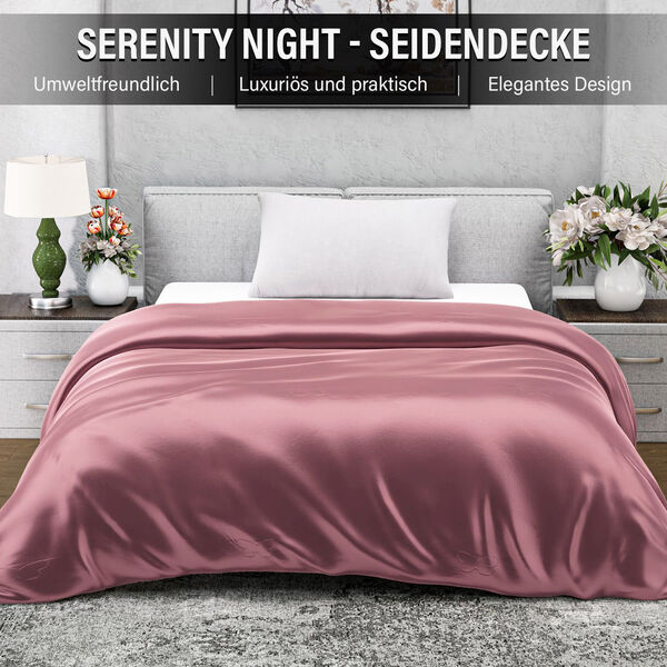 Serenity Night - 100% Maulbeerseide Sommerseidendecke mit Seidenf&uuml;llung Daunenkissen und Seidenkissenbezug Rosa image number 12