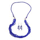 2er Set - Mehrreihige Blaue Kristall Perlen Halskette und passende Ohrringe