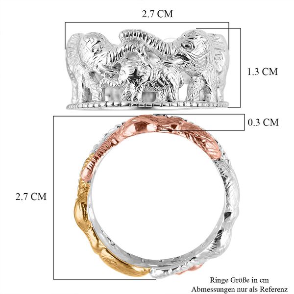 Royal Bali Kollektion - Dreifarbiger Ring mit Elefantenfamilien-Design image number 4