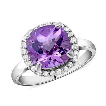 Rosa Amethyst und wei&szlig;er Zirkon-Ring, 925 Silber platiniert (Gr&ouml;&szlig;e 16.00) ca. 4,26 ct