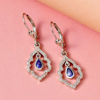 AAA Tansanit und Zirkon-Ohrh&auml;nger, 925 Silber platiniert, 1,02 ct.