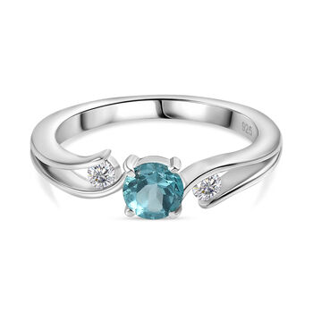 Blauer Apatit, Wei&szlig;er Zirkon Ring 925 Silber rhodiniert (Gr&ouml;&szlig;e 17.00) ca. 0,78 ct