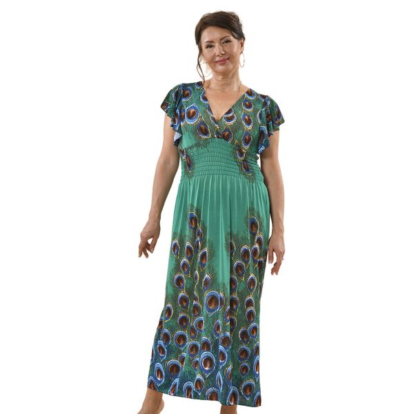 TAMSY - Maxi Kleid mit gesmokter Taille und Flatter&auml;rmel, One Size, gr&uuml;n image number 0