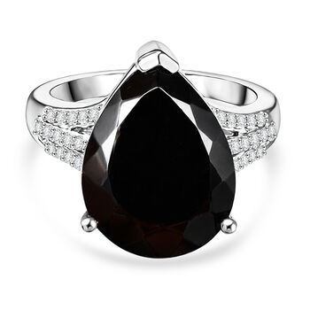 Elite Shungit und Zirkon Ring 925 Silber platiniert (Gr&ouml;&szlig;e 16.00)