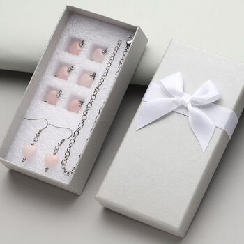 2er - Set Rosenquarz-Ohrringe und Armband, ca. 19 cm, 316L Edelstahl ca. 52.50 ct