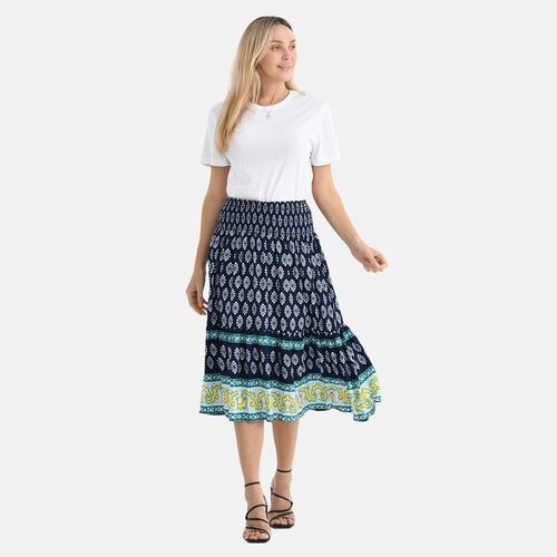 Maxirock mit floralem Print und elastischem Bund, 90 cm Länge, 100% Viskose, Einheitsgröße, Blau