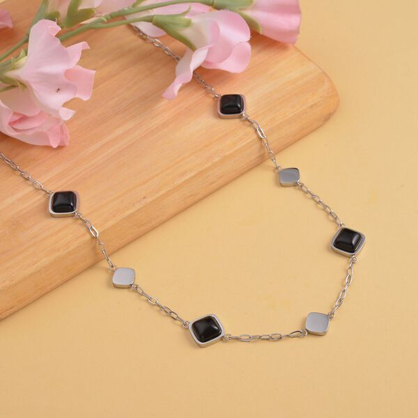 Schwarze Onyx Halskette, ca. 50 cm, Edelstahl ca. 32,00 ct image number 1