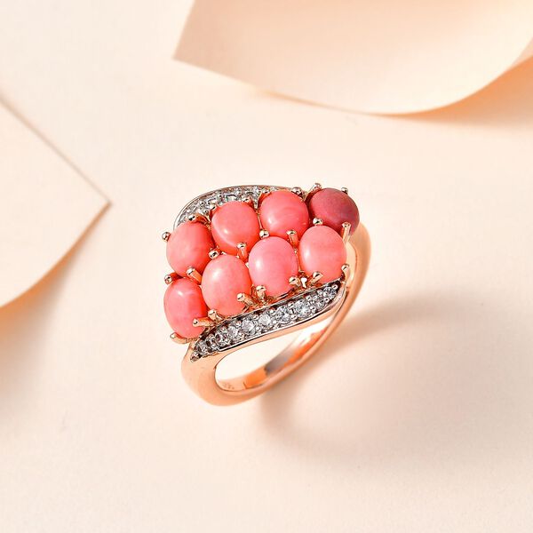 Oregon Sunrise Pfirsich Opal und Zirkon Ring- 2,36 ct. image number 2