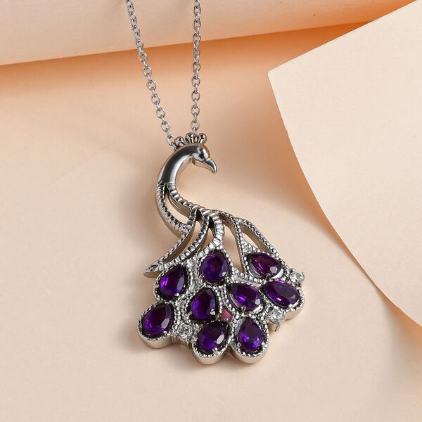 Afrikanischer Amethyst, weißer Zirkon Anhänger mit Kette, Edelstahl, ca. 4.23 ct image number 2