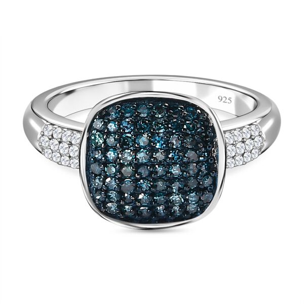 Blauer Diamant Ring, 925 Silber platiniert (Gr&ouml;&szlig;e 20.00) ca. 0.50 ct