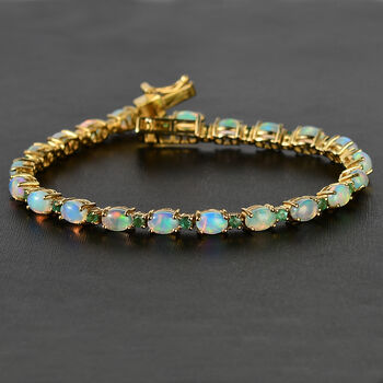 AA Nat&uuml;rliches, &auml;thiopisches Welo Opal und Kagem sambisches Smaragd Armband, 19 cm - 7,79 ct.