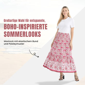 Maxirock mit Paisley-Muster, elastischer Bund, 91&times;28 cm, Rot