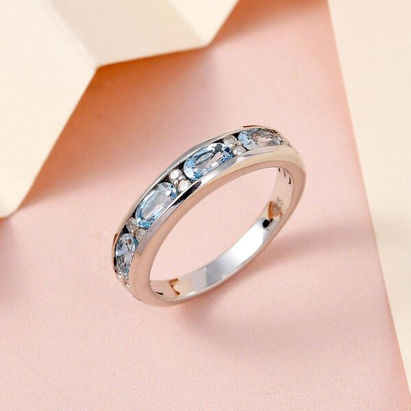 Santamaria Aquamarin und wei&szlig;er Diamant Ring, 925 Silber platiniert, ca. 0,93 ct image number 2