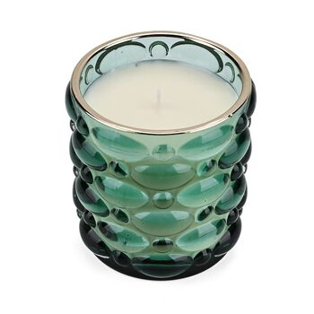 LIVMORE - Duftkerze im strukturierten Glas, 48 Std. Brenndauer, 280g, 8,4 ml &auml;therisches &Ouml;l, Amber und Pfingstrose, 48 Std. Brenndauer, Dunkelgr&uuml;n