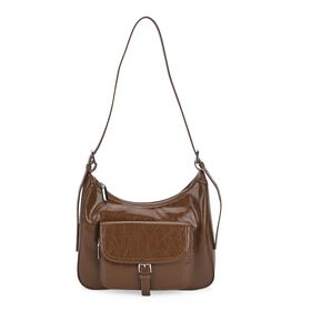 Schultertasche aus Echtleder mit Fronttasche, 28,5x9x25 cm, Braun