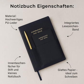 Notizbuch-Set, Dunkelblau, 2 Gr&ouml;&szlig;en, PU-Einband, Metallstift, Geschenkbox Schwarz
