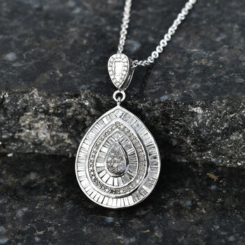 D'Joy Wei&szlig;er Diamant Schmuckset ca. 50 cm 925 Silber Rhodiniert ca. 1,05 ct.