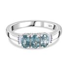 TUCSON FIND - Natürlicher AA Aqua Kyanit, Weißer Diamant Ring 925 Silber platiniert (Größe 17.00) ca. 0.96 ct