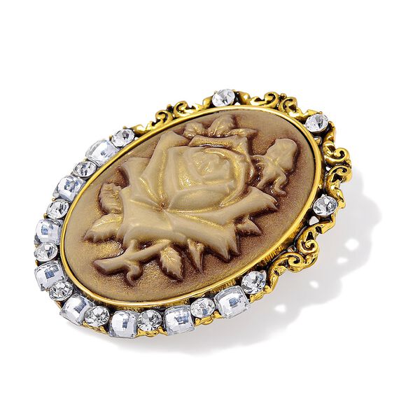 Harz, Wei&szlig;er Kristall Brosche Antikes Gold image number 3