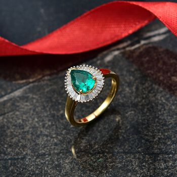 Luxuriant - AAA Lab Grown Kolumbianischer Smaragd, Lab Grown Diamant Ring 925 Silber 750 Gelbgold Vermeil (Gr&ouml;&szlig;e 21.00) ca. 1.57 ct