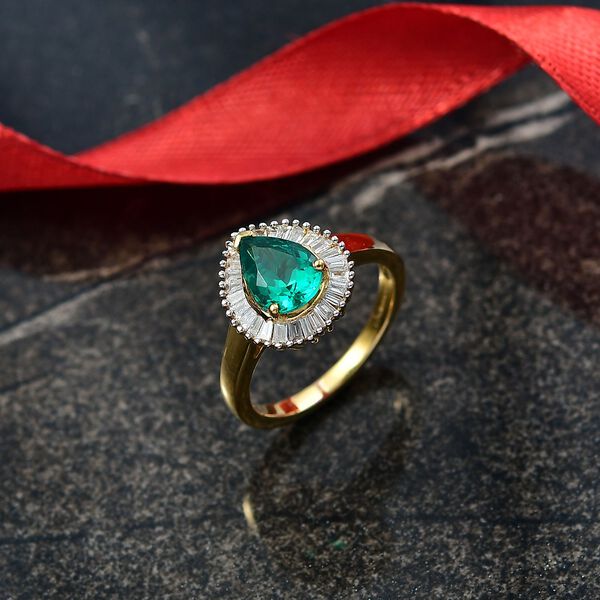 Luxuriant - AAA Lab Grown Kolumbianischer Smaragd, Lab Grown Diamant Ring 925 Silber 750 Gelbgold Vermeil (Gr&ouml;&szlig;e 21.00) ca. 1.57 ct image number 1