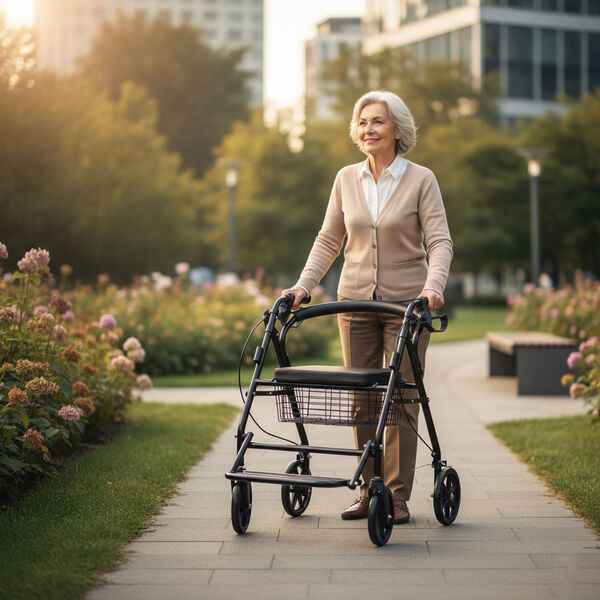 Rollator mit Sitzfunktion, stabile Gehhilfe, 57x79x83-93cm, Schwarz image number 1
