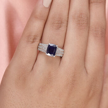 Masoala Saphir und Zirkon Ring, 925 Silber platiniert, 3,66 ct.