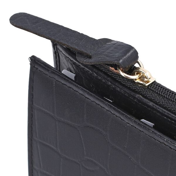 Echtleder Portemonnaie mit Krokopr&auml;gung, 18,5x1,5x9,5 cm, schwarz image number 6