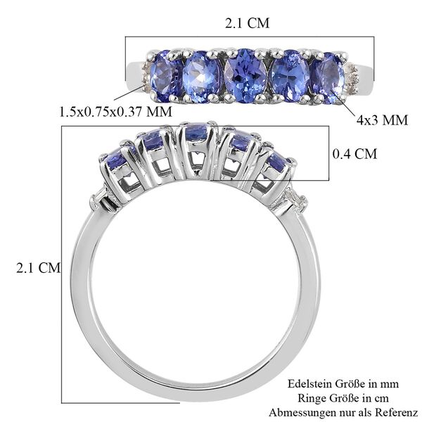 AA Tansanit und Diamant 5 Stein Ring 925 Silber Platin-&Uuml;berzug image number 7