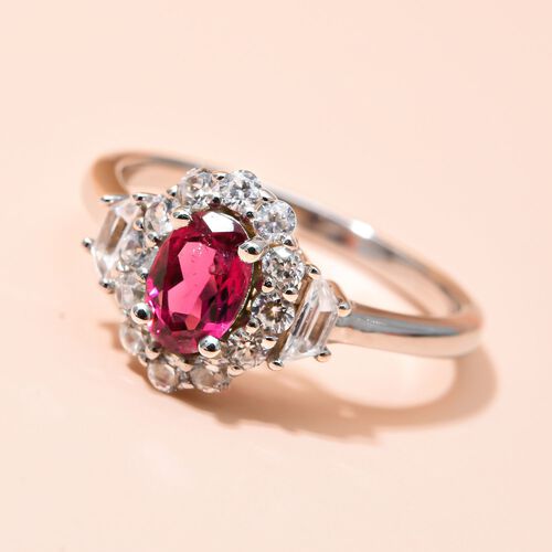 AAA Rubellit und weißer Zirkon-Ring, 925 Silber platiniert  ca. 0,98 ct image number 1