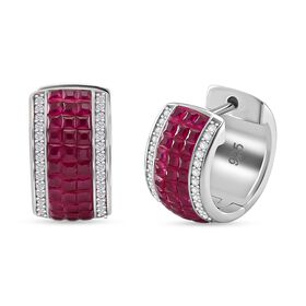 JCK Vegas Designer Schmuck Rubin-Farbener Zirkonia, Weißer Zirkonia Ohrringe 925 Silber rhodiniert