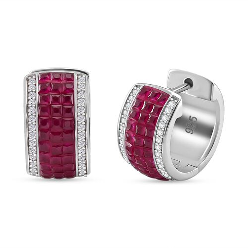 JCK Vegas Designer Schmuck Rubin-Farbener Zirkonia, Weißer Zirkonia Ohrringe 925 Silber rhodiniert image number 0