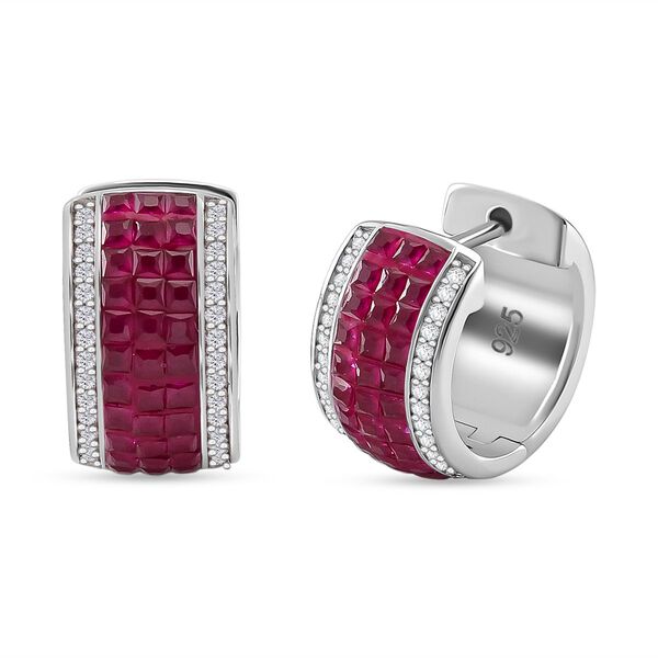 JCK Vegas Designer Schmuck Rubin-Farbener Zirkonia, Weißer Zirkonia Ohrringe 925 Silber rhodiniert image number 0