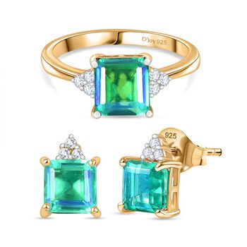 D'Joy Pfau Triplett Quarz und Zirkon Schmuckset, 925 Silber vergoldet - 6,14 ct.