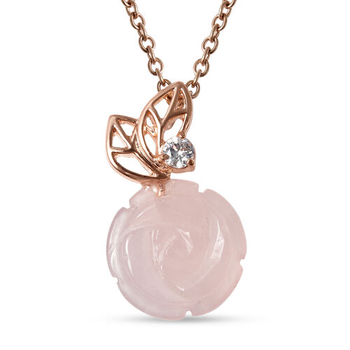 Rosenquarz und Zirkonia-Anhänger mit Kette in Goldton, 23,50 ct. image number 0