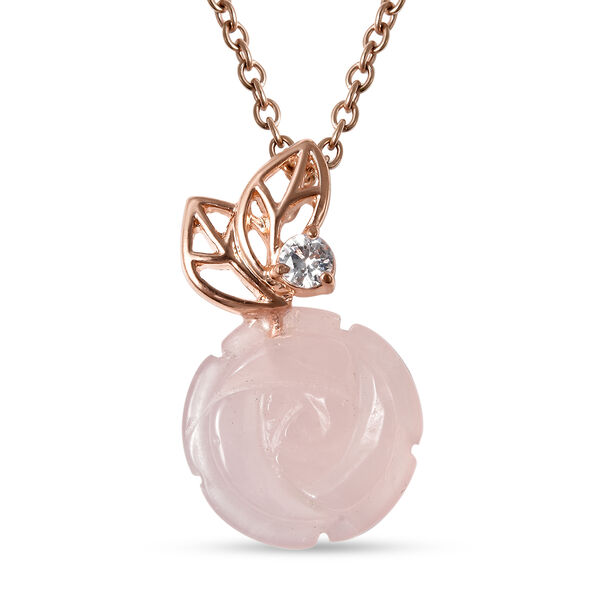 Rosenquarz und Zirkonia-Anhänger mit Kette in Goldton, 23,50 ct. image number 0