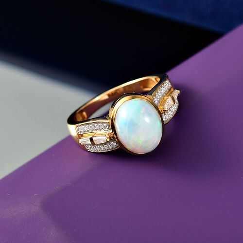 Natürlicher, äthiopischer Welo Opal, Moissanit Ring 925 Silber 750 Gelbgold Vermeil (Größe 19.00) ca. 2,34 ct image number 1