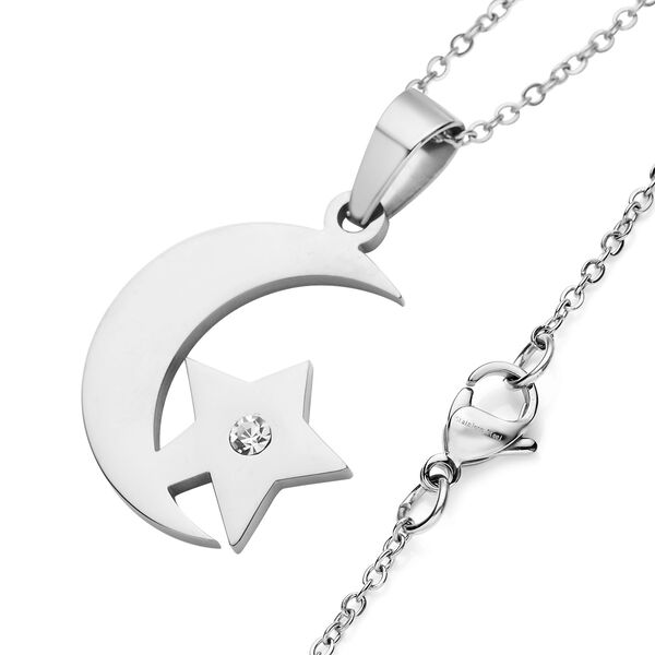 2er - Set weiße Kristall-Ohrringe und Halskette, ca. 50 cm, Edelstahl image number 4