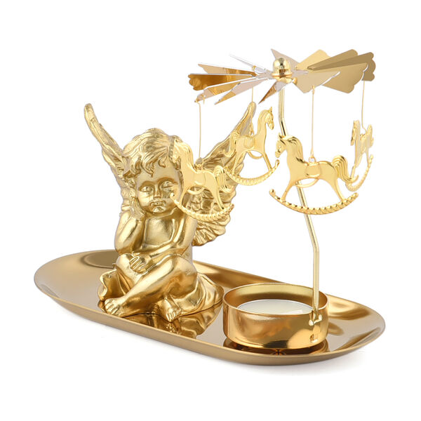 THE 5TH SEASON: Träumendes Schutzengelmädchen mit drehbarem Kerzenhalter und 10 Teelichtern, Gold image number 2